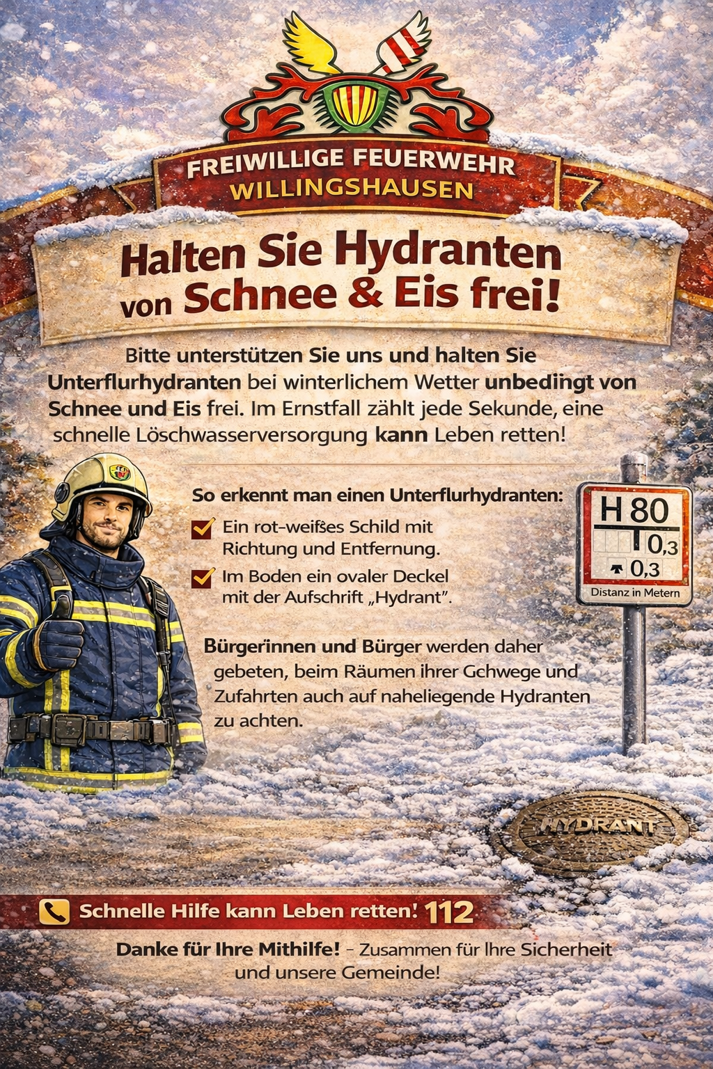 ❄️🚒 Helft mit – Hydranten im Winter freihalten! 🚒❄️